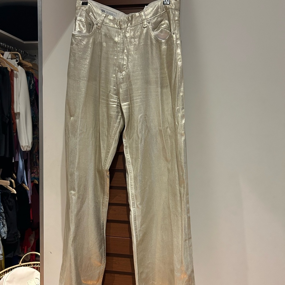 Zara Metallic Gold Trousers